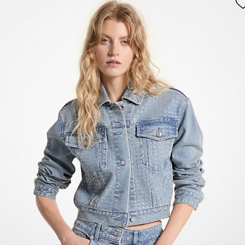 MK -  *BLiNG*  MICHAEL KORS  Crystal Embellished Stretch Denim Jacket Sz M - NWT